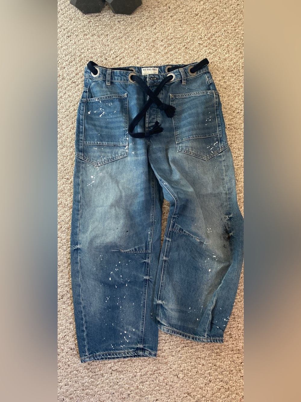 Free People Moxie Barrel Jeans *paint and distressing intentional